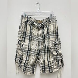 Lee Men's Black and White Plaid Cargo Shorts Size 36